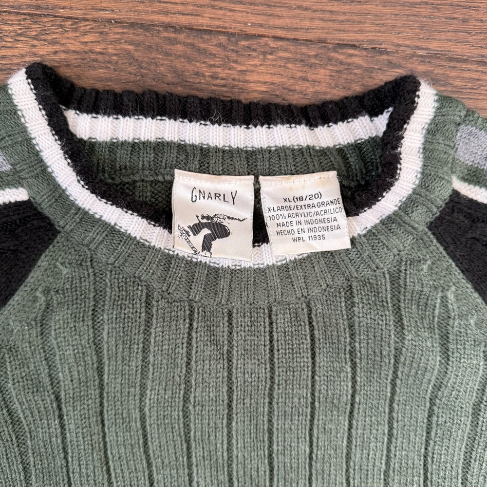 Vintage Y2K Sweater Mens S Green Skater Grunge‎ Ribbed GNARLY Streetwear Unisex - Picture 5 of 7